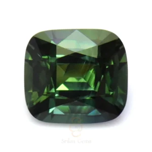 Natural 1.38 carat Ceylon green sapphire cushion cut from Sri Lanka with vivid green color