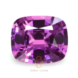 Natural 0.68 carat cushion pinkish purple sapphire from Ceylon Sri Lanka with intense color and mixed brilliant cut