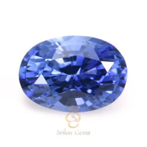 1.28 carat oval blue sapphire from Ceylon Sri Lanka with intense blue color and mixed brilliant cut presented by Srilon Gems